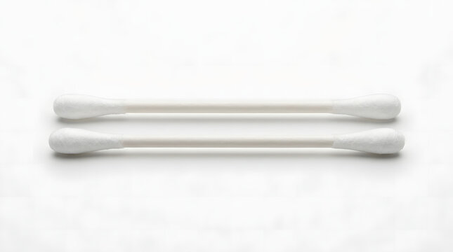 Two professional white cotton swabs isolated on a clean white background for daily healthcare and cosmetic use.