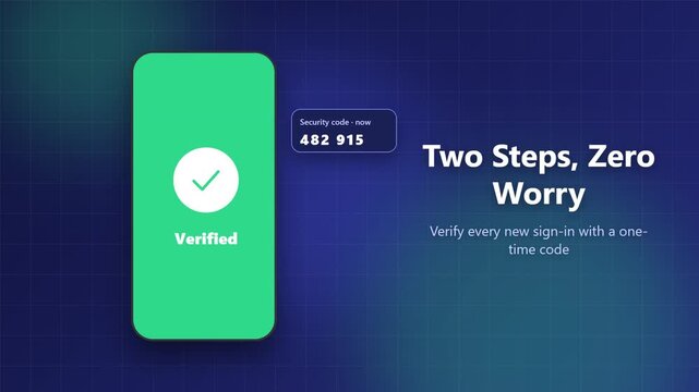 Two-factor authentication sign-in animation with one-time code verification seamless loop