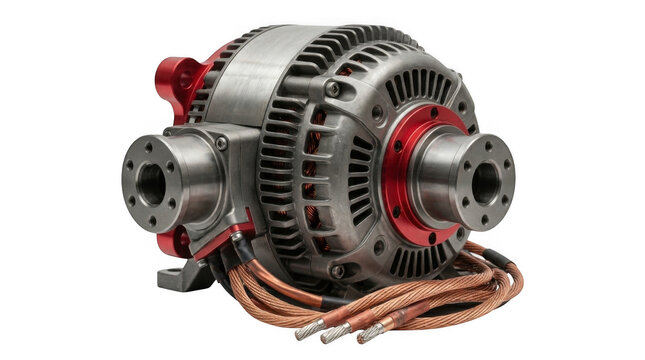 Industrial electric motor with copper wires for modern power generation system isolated on transparent background