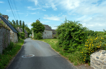 Obraz premium old houses and country road in the south of french cotentin