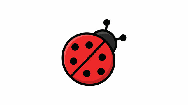 Red ladybug vector icon with black spots and white background