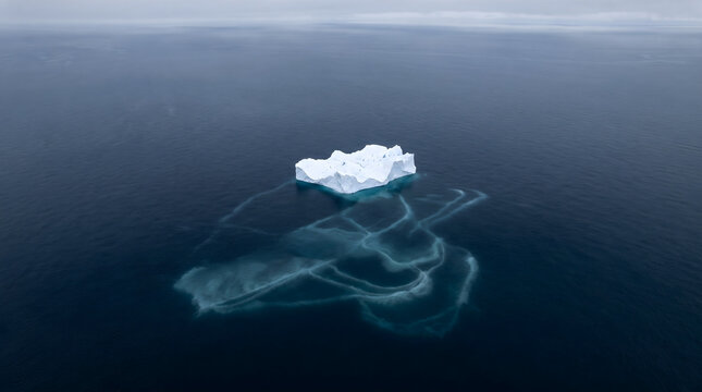 Stunning aerial view of a lone iceberg metaphor floating in the vast dark ocean symbolizing hidden depth