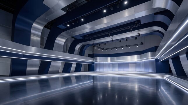 blue and silver futuristic television studio background design