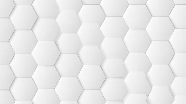 Minimalist white geometric background with 3D hexagonal shapes and subtle shadows