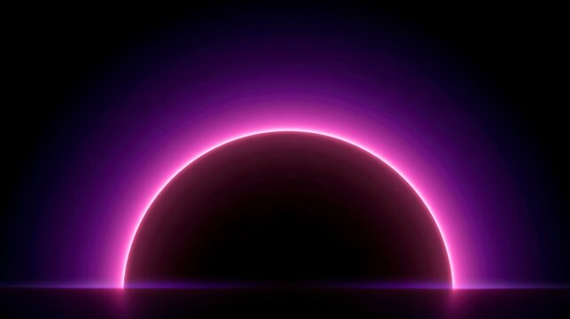 Abstract futuristic neon pink semi-circle light with purple glow on dark background