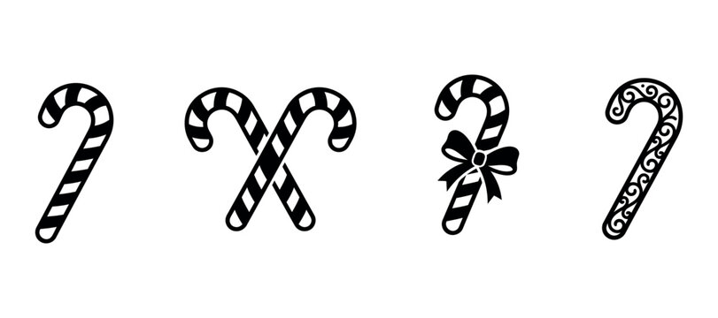 Candy cane silhouettes with striped patterns on a white background
