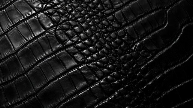 Detailed Black Crocodile Skin Leather Texture with Glossy Highlights