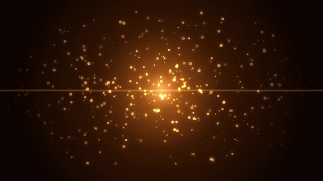 Glowing Golden Particles Floating in Dark Background with Flowing Sinusoidal Wave Light Motion Graphi