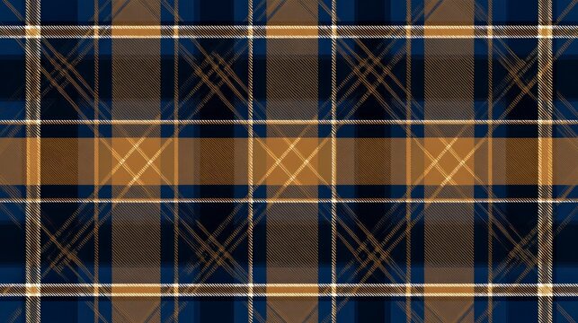 Seamless Navy Blue and Gold Plaid Tartan Pattern Background