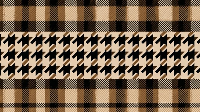 Classic Brown and Beige Buffalo Check Plaid with Houndstooth Pattern Background