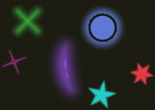 Colorful pixel art shapes and icons set