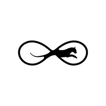 A vector graphic of a luxurious, minimalist logo in which an infinity symbol seamlessly transforms into a jaguar in a running pose. This vector is perfect for company logos, templates, banners, etc.