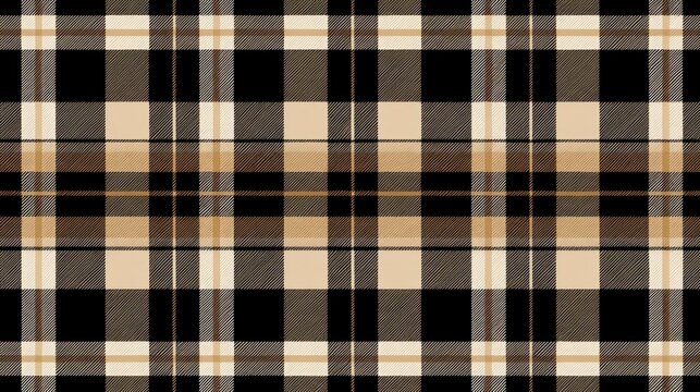 Classic Tartan Plaid Pattern Background in Beige, Black and White