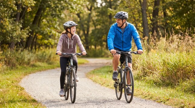 Father and Daughter Enjoying a Bicycle Ride Together on a Scenic Forest Trail