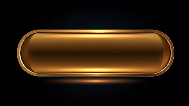 Luxury Glossy Gold Button Banner or Blank Plate with Metallic Border on Black Background