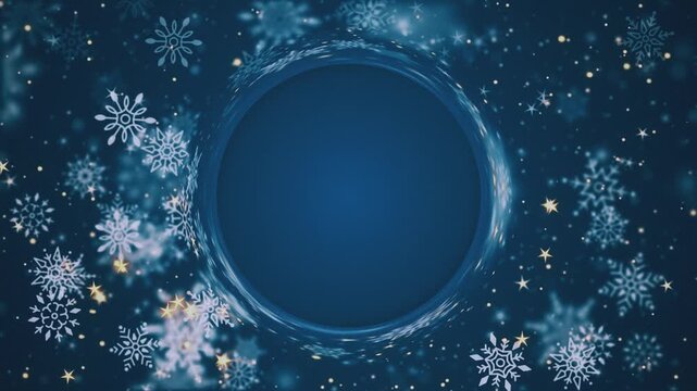Festive Christmas background with falling snowflakes, sparkling golden stars and glittering particles. Full HD and looping animation with copy space. Ideal for holiday greetings and festive titles.