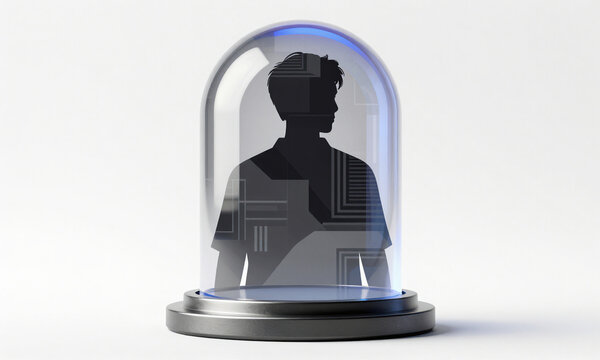 generate image sleek metallic podium circular base transparent glowing dome houses concentric blue