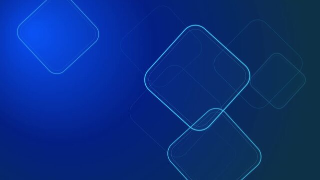 abstract blue background with squares, Abstract glowing blue geometric rounded square lines motion background.