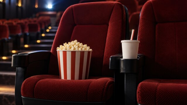 Cinema Seats with Popcorn and Drink Ready for Movie Screening