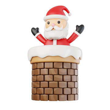 3d rendering of christmas santa claus inside chimney icon illustration