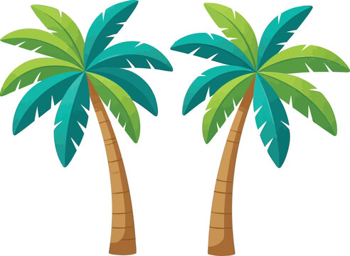 Two stylized palm trees isolated on a white background for summer design