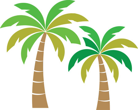 Two stylized palm trees isolated on a white background for tropical design