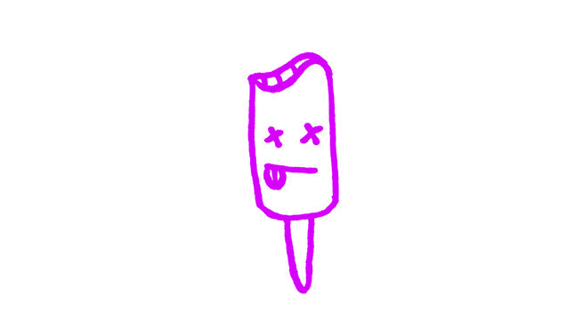 Pink popsicle character icon, featuring cute pink frozen treat character with simple face and hand-drawn outline, carefully composed as a clean high quality stock visual with balanced composition, cle