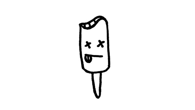 Black popsicle character icon, featuring minimal black frozen treat character with playful face and simple outline, carefully composed as a clean high quality stock visual with balanced composition, c