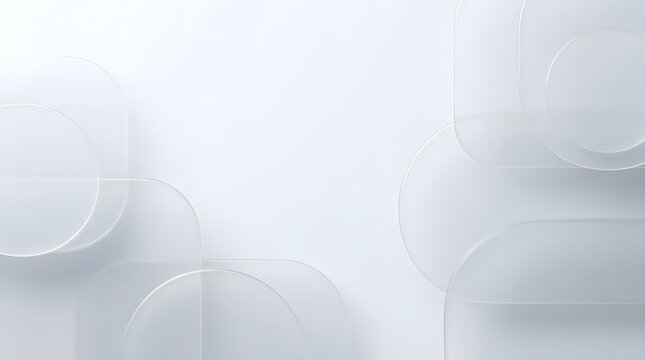 Modern abstract composition featuring overlapping semi transparent circular and curved forms against a pale gradient backdrop  evoking clean contemporary aesthetics