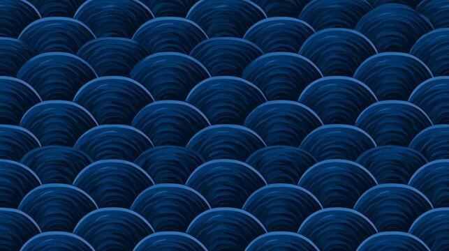 Traditional Japanese Seigaiha Wave Seamless Pattern Background in Shades of Blue
