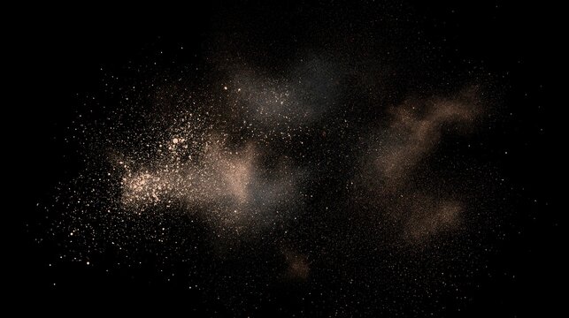 Explosion of golden and copper dust particles isolated on a black background