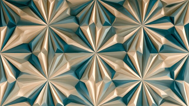 Abstract 3D Geometric Pattern with Teal and Cream Angular Facets