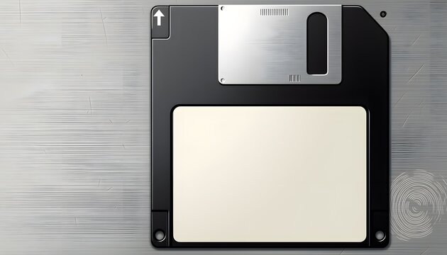 Black 3.5-Inch Floppy Disk with Blank Label, Vintage Technology Concept for Retro IT Marketing and Web Design Backgrounds