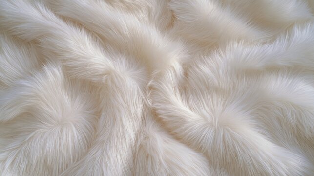 Soft White Faux Fur Texture Background with Fluffy Waves and Deep Folds