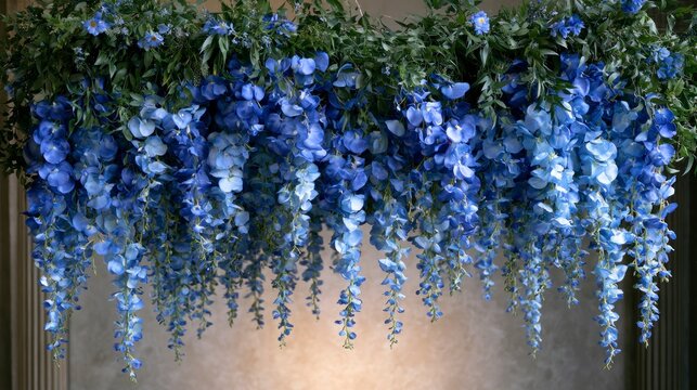Beautiful hanging blue wisteria flowers decoration for wedding and event background