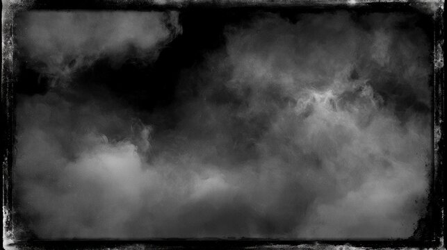 Dramatic Black and White Smoke Texture with Vintage Distressed Film Frame Overlay