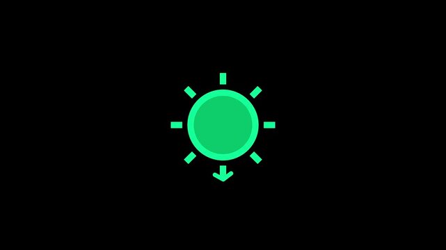 Animated green brightness icon with down arrow for ui interface animation