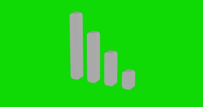 White signal bars symbol spinning around its vertical axis on a green screen background. Seamless looped 4k 3d animation, chroma key