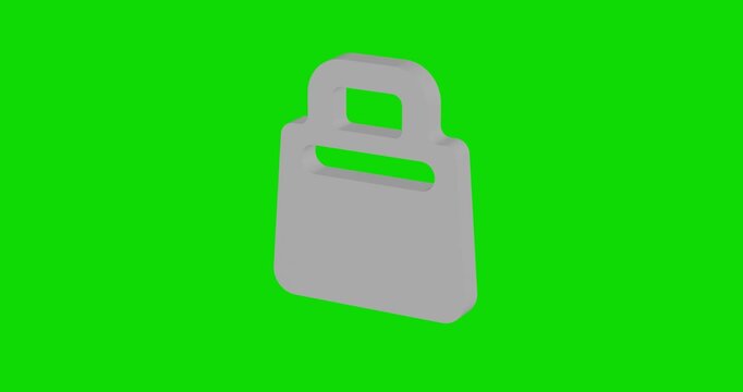 White shopping bag symbol spinning around its vertical axis on a green screen background. Seamless looped 4k 3d animation, chroma key