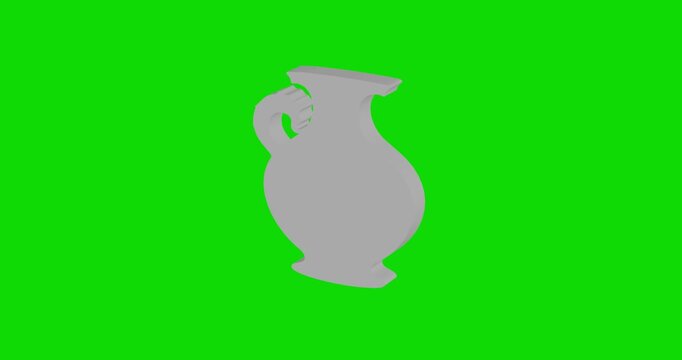 White antique vase symbol spinning around its vertical axis on a green screen background. Seamless looped 4k 3d animation, chroma key