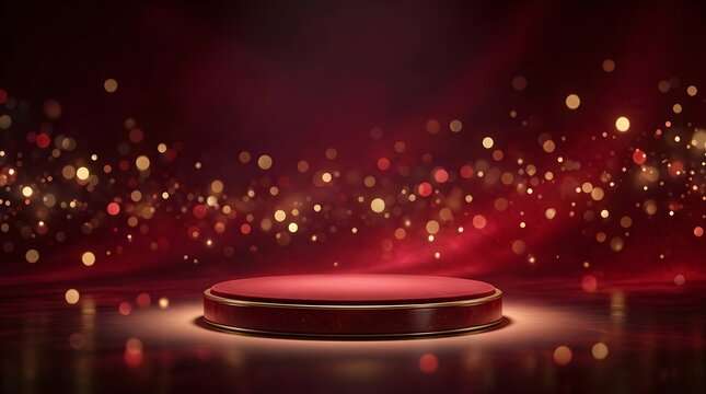 Elegant red stage presentation background with sparkling lights perfect for awards events and celebrations
