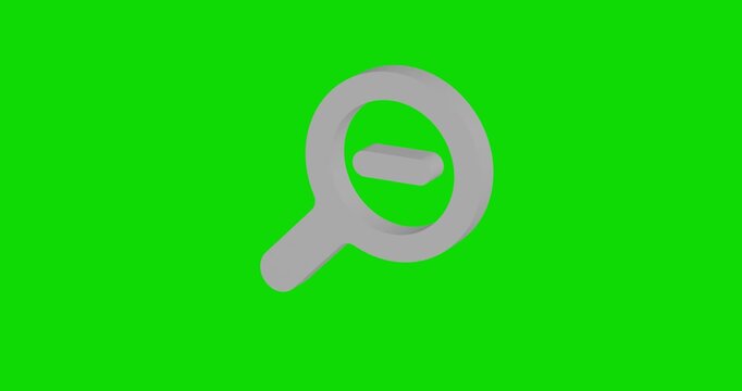 White zoom out symbol spinning around its vertical axis on a green screen background. Seamless looped 4k 3d animation, chroma key