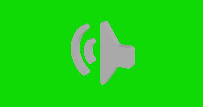 White volume symbol spinning around its vertical axis on a green screen background. Seamless looped 4k 3d animation, chroma key