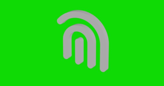 White fingerprint symbol spinning around its vertical axis on a green screen background. Seamless looped 4k 3d animation, chroma key
