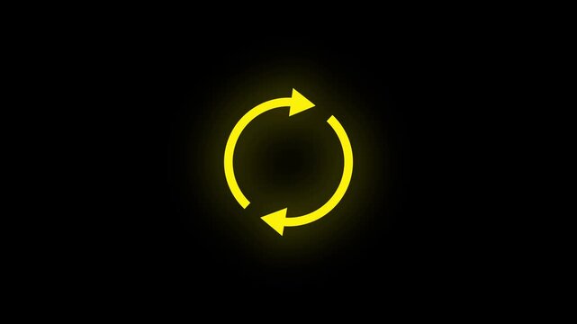 Glowing yellow circular arrow icon rotating for ui loading animation
