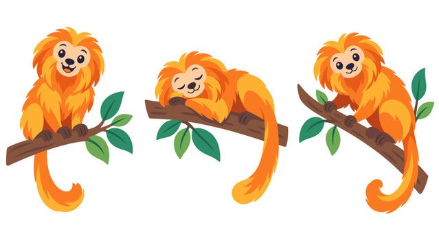 Golden lion tamarin monkey on branch illustration