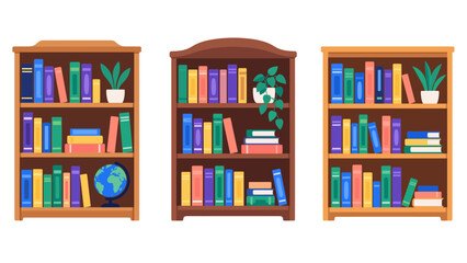 Wooden bookshelf with colorful books illustration © Andrei