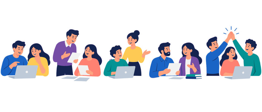 Business team collaboration and high five illustration