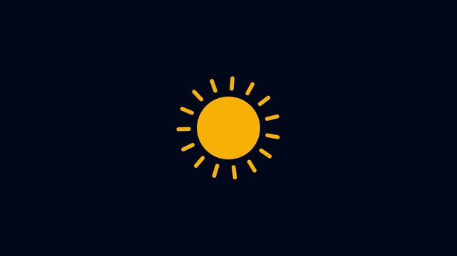Minimalist yellow sun icon rotating on dark background, for ui