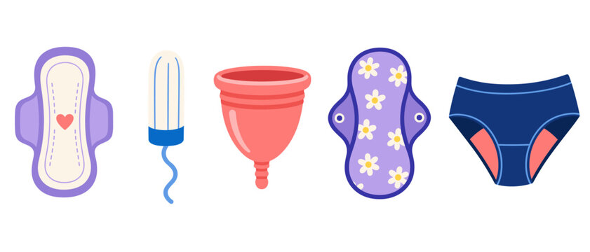Menstrual hygiene products pad tampon and cup illustration